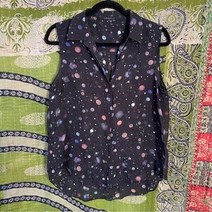 Theory Black %100 Silk Indie Alt Galaxy Sleeveless Blouse Size Medium
